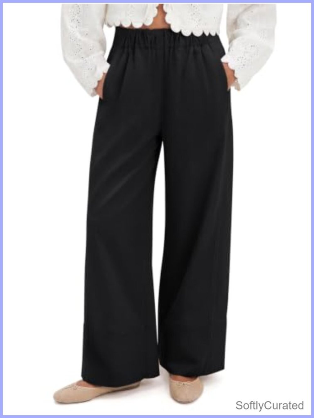 Cotton Wide Leg Pants High Rise Elastic Waist Lounge Travel Trousers
